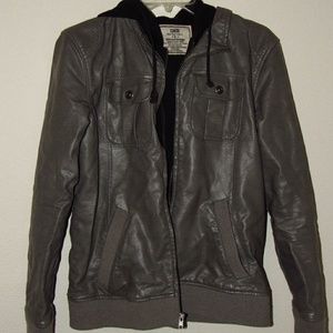 Chor Faux Hooded Leather Jacket